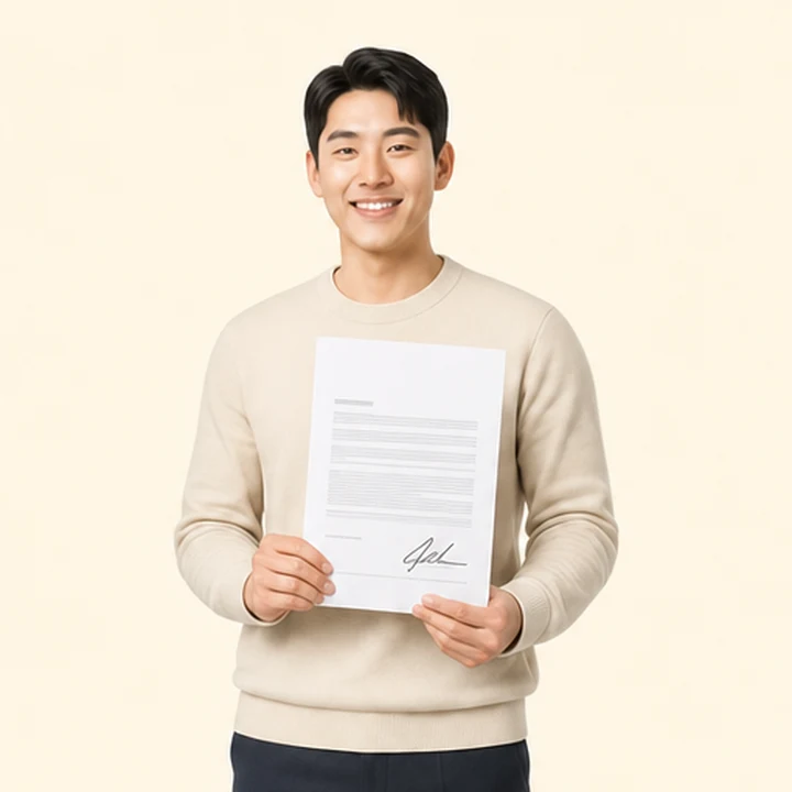 무직자 기아 셀토스 장기렌트카 서면 견적서를 들고 있는 고객